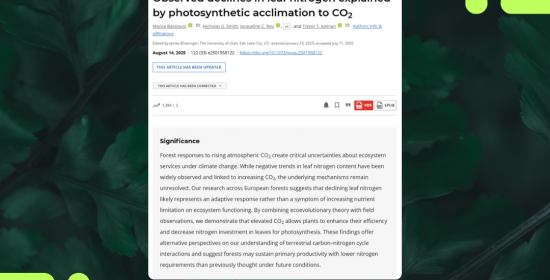 New study reveals adaptive declines in leaf nitrogen under rising CO₂